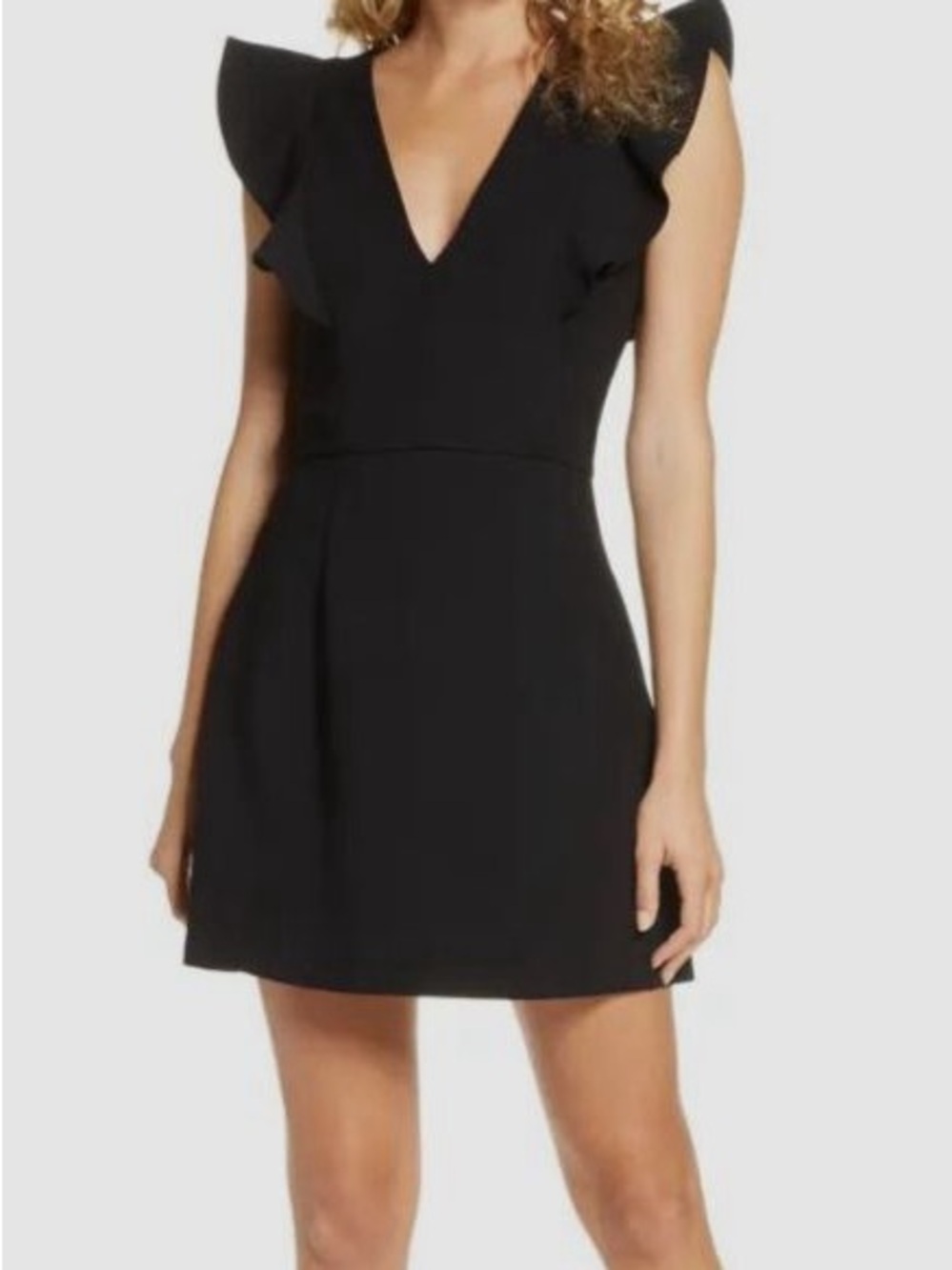 French Connection Black Ruffle Front Mini Dress